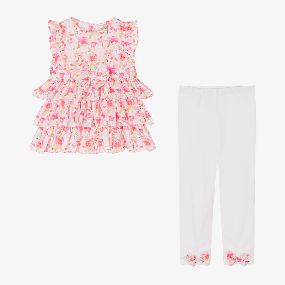 Mintini Baby-Girls Pink Floral Cotton Leggings Set | Childrensalon Outlet
