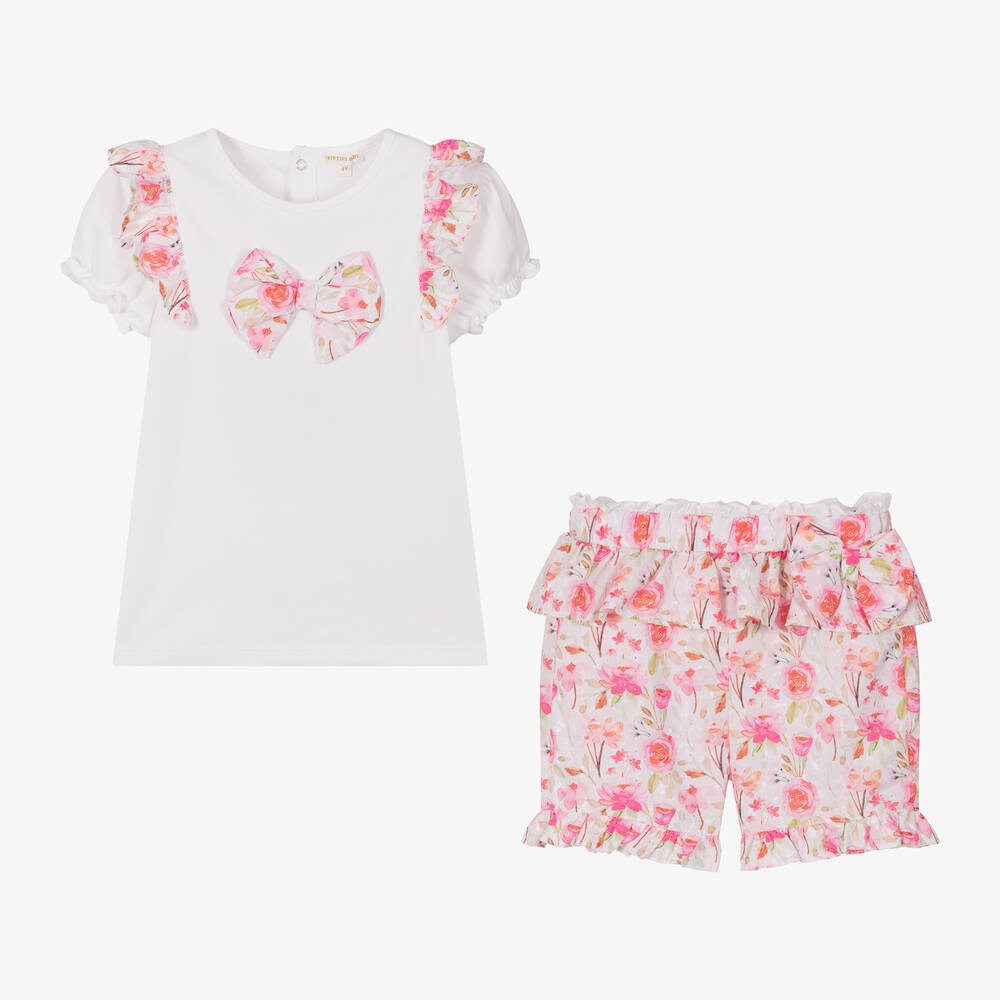Mintini Baby-Girls Pink Floral Cotton Shorts Set | Childrensalon Outlet
