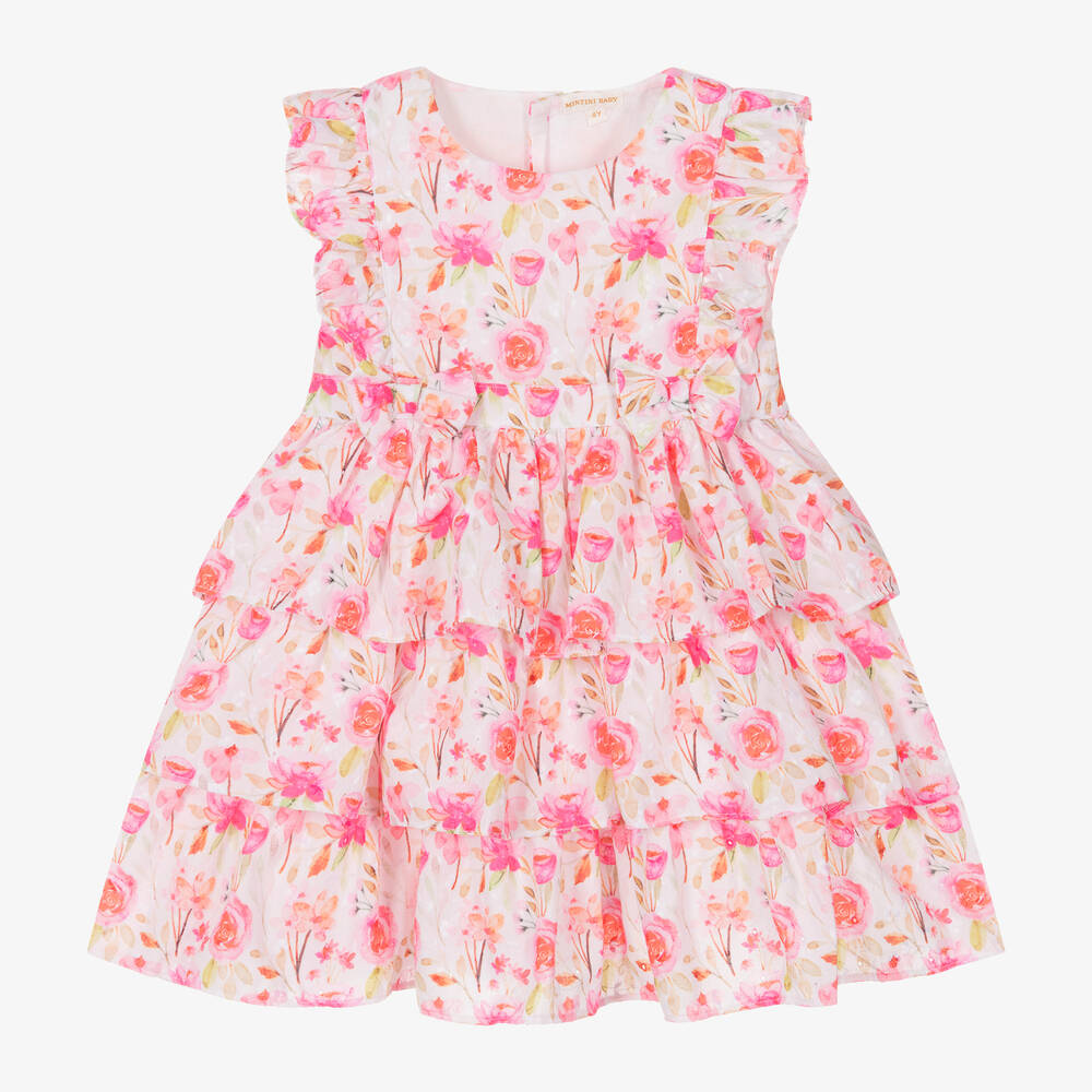 Mintini Baby-Girls Pink Floral Embroidered Cotton Dress | Childrensalon Outlet