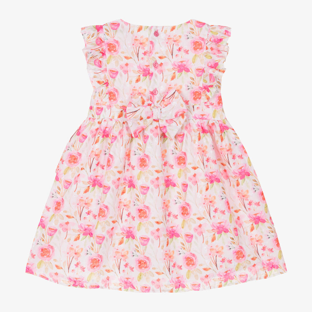 Mintini Baby-Girls Pink Floral Embroidered Cotton Dress | Childrensalon Outlet