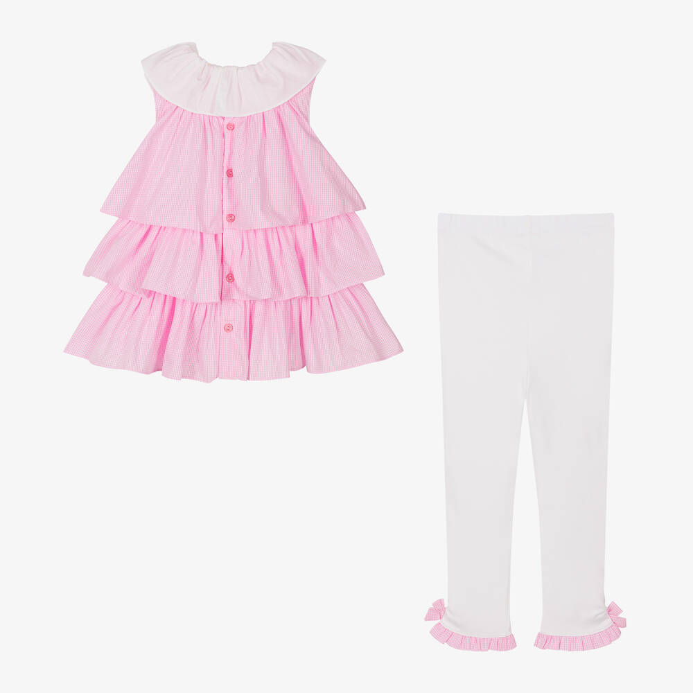 Mintini Baby-Girls Pink Gingham Cotton Leggings Set | Childrensalon Outlet