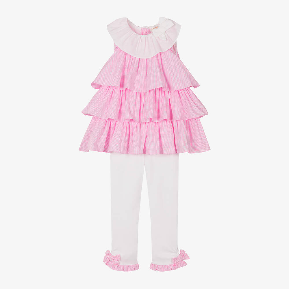 Mintini Baby-Girls Pink Gingham Cotton Leggings Set | Childrensalon Outlet