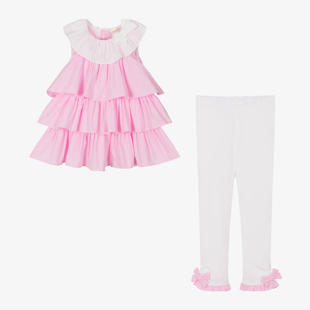 Mintini Baby-Girls Pink Gingham Cotton Leggings Set | Childrensalon Outlet