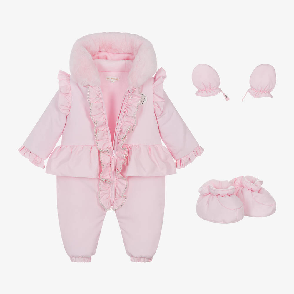 Mintini Baby-Girls Pink Padded Diamanté Snowsuit | Childrensalon Outlet