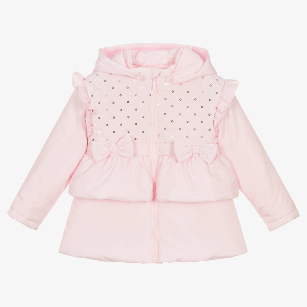 Mintini Baby - Girls Pink Padded Hooded Coat | Childrensalon