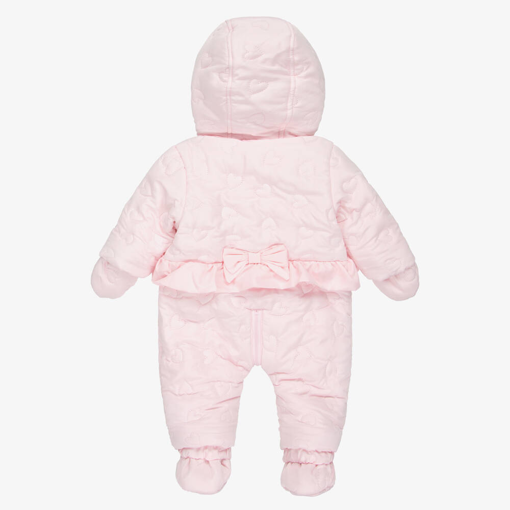 Mintini Baby-Girls Pink Quilted Heart Snowsuit with Faux Fur Trim  | Childrensalon Outlet