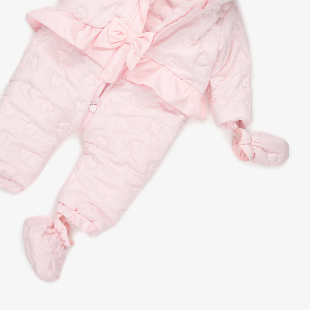 Mintini Baby-Girls Pink Quilted Heart Snowsuit with Faux Fur Trim  | Childrensalon Outlet