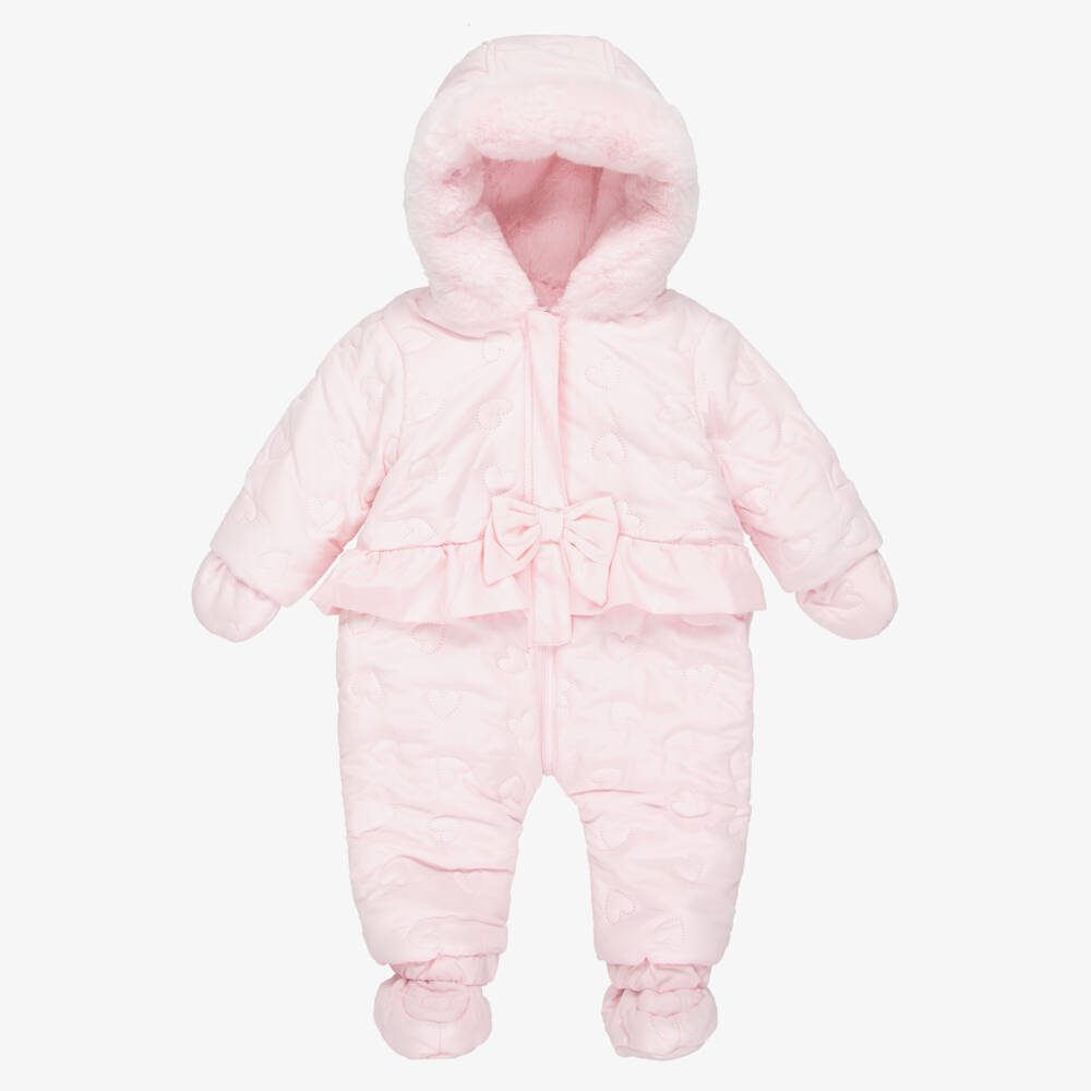 Mintini Baby-Girls Pink Quilted Heart Snowsuit with Faux Fur Trim  | Childrensalon Outlet