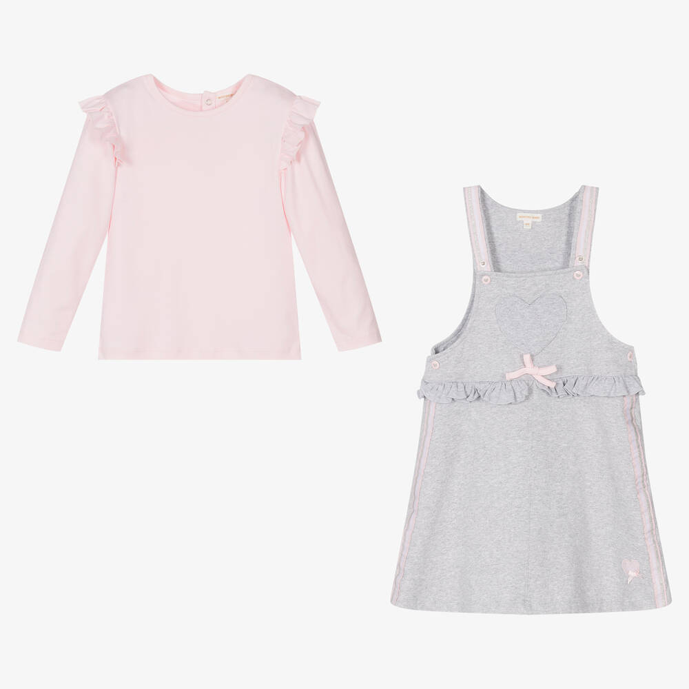 Mintini Baby-Girls Pink Top & Grey Dress Set | Childrensalon Outlet