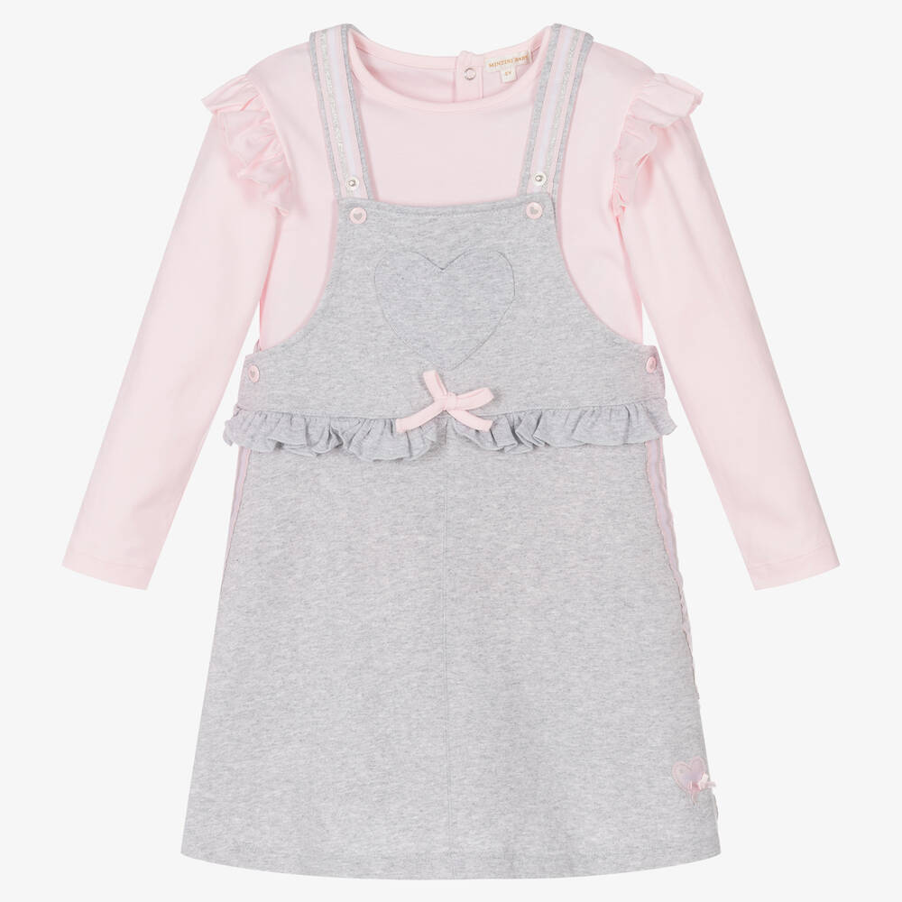 Mintini Baby - Girls Pink Top & Grey Dress Set | Childrensalon