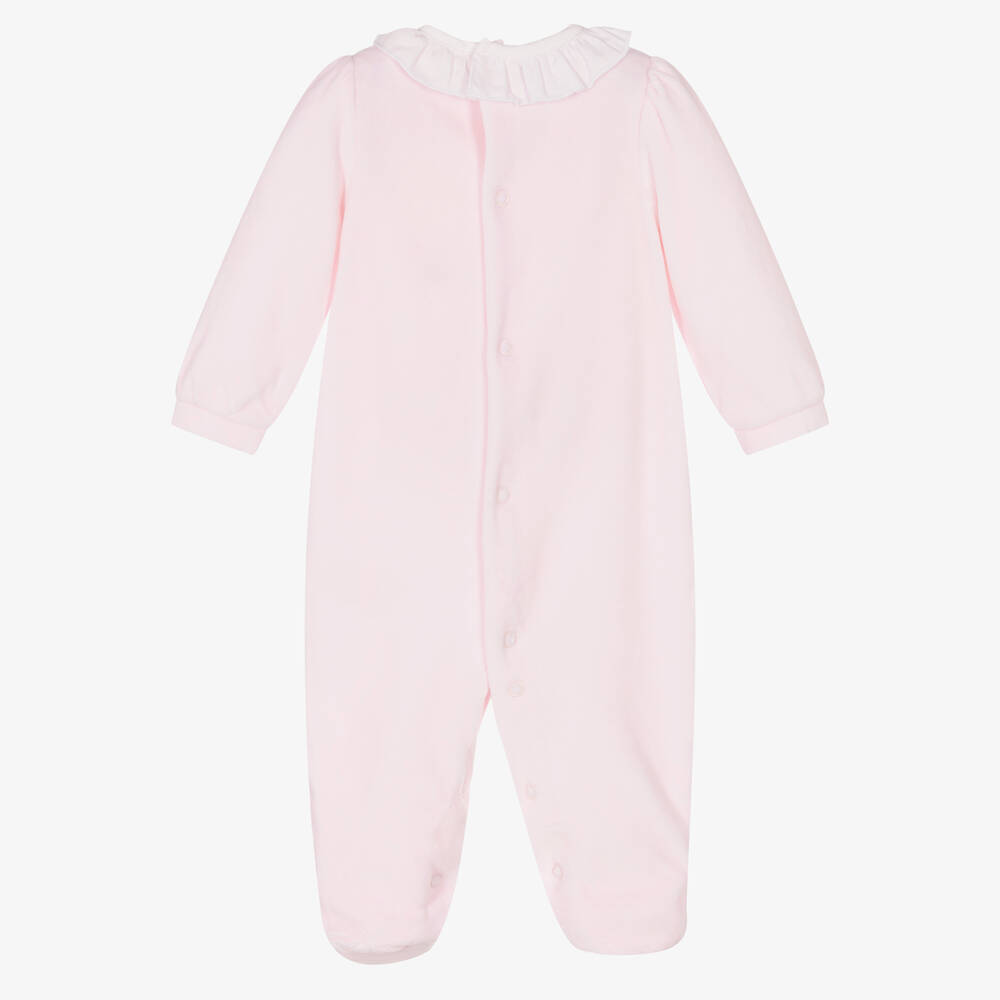 Mintini Baby - Girls Pink Velour Babygrow | Childrensalon Outlet