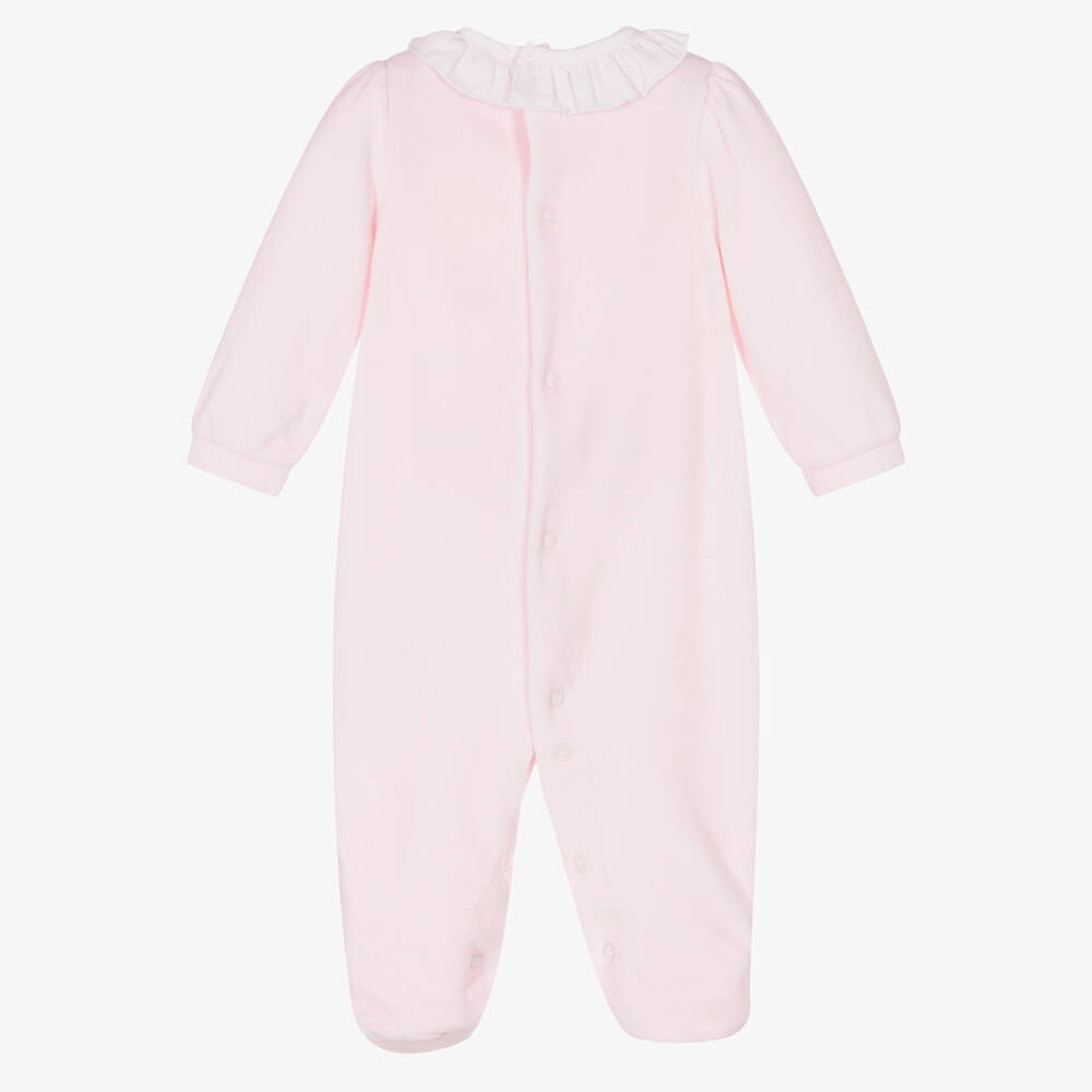 Mintini Baby-Girls Pink Velour Babygrow | Childrensalon Outlet