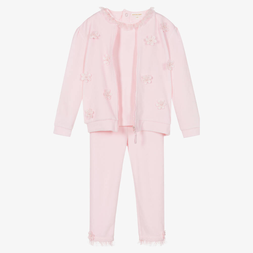 Mintini Baby - Girls Pink Velour Tracksuit Set | Childrensalon