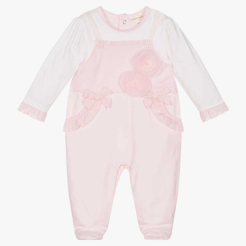 Mintini Baby - Girls Pink & White Babygrow | Childrensalon