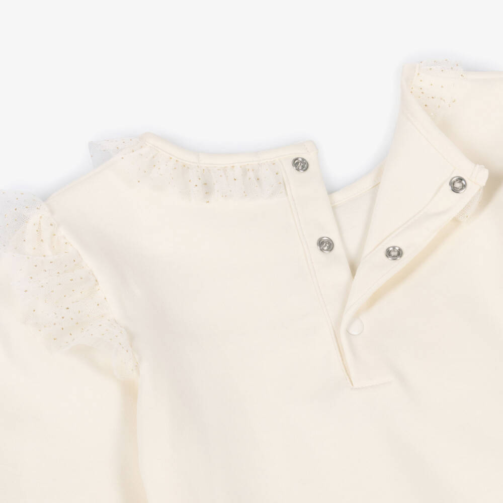 Mintini Baby-Girls Shimmery Ivory & Beige Trouser Set with Appliqué Hearts | Childrensalon Outlet