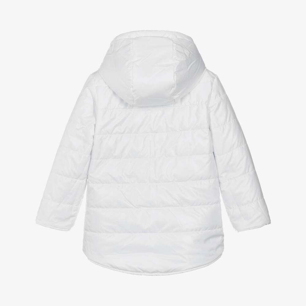 Mintini Baby-Girls White & Blue Hooded Puffer Jacket | Childrensalon Outlet