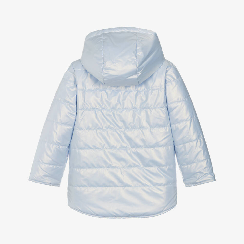Mintini Baby-Girls White & Blue Hooded Puffer Jacket | Childrensalon Outlet