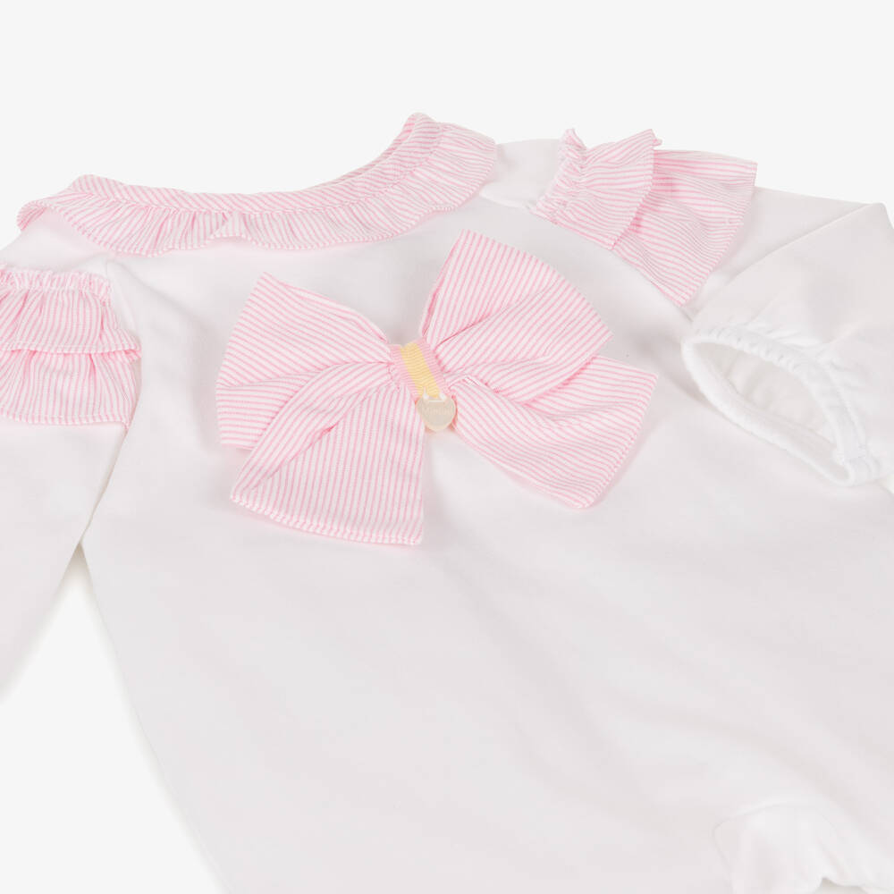 Mintini Baby-Girls White Cotton Babygrow | Childrensalon Outlet