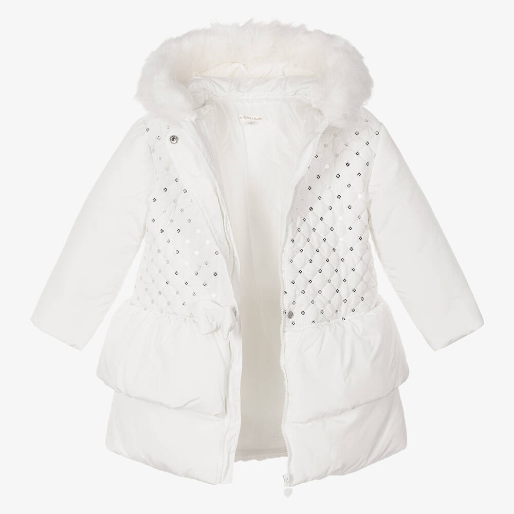 Mintini Baby Girls White Padded Hooded Coat Childrensalon Outlet