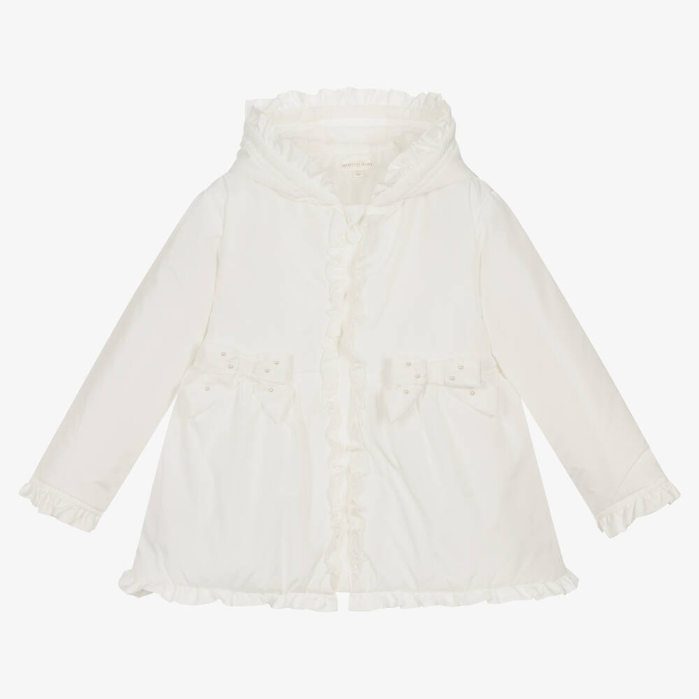 Mintini Baby - Girls White Padded Hooded Coat | Childrensalon