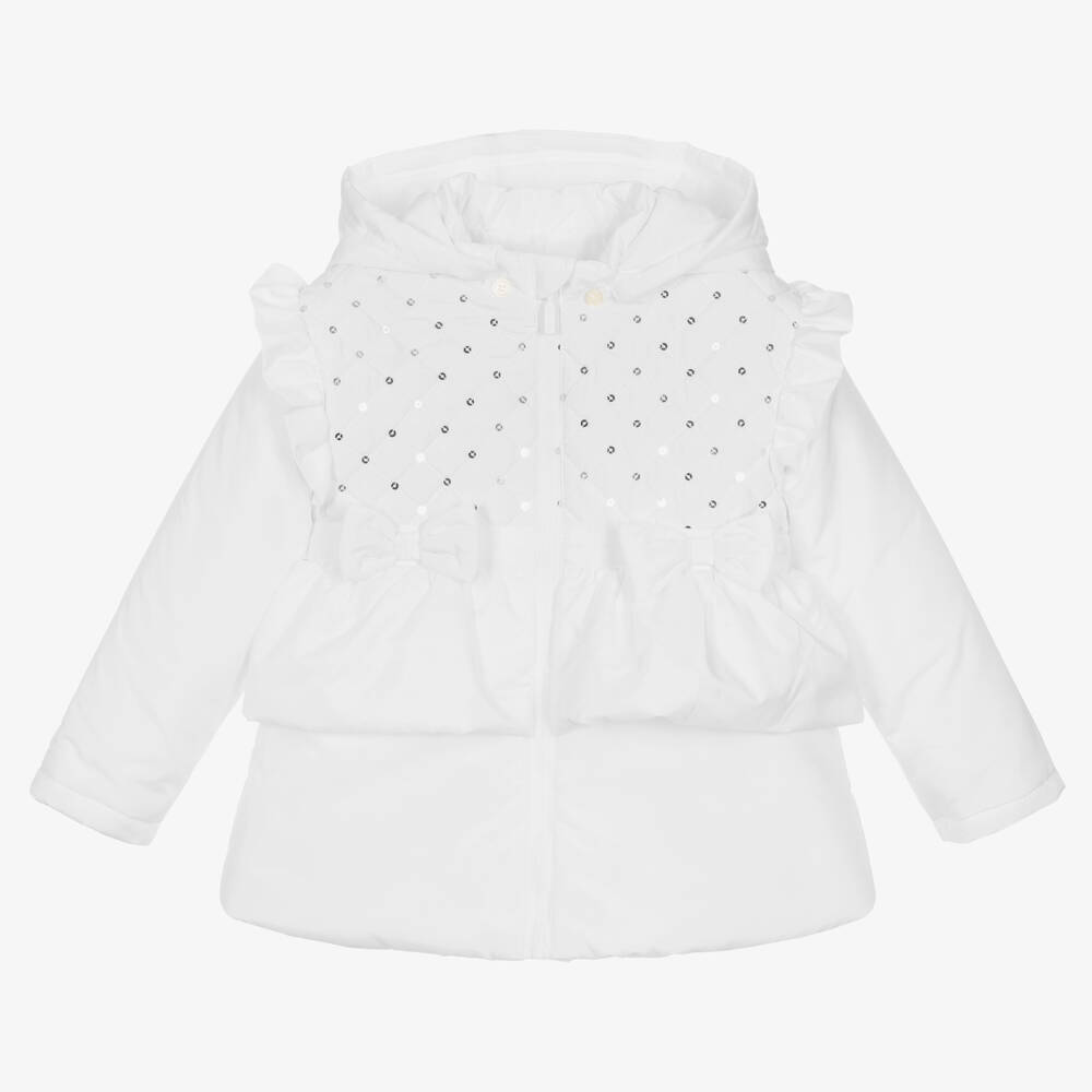 Mintini Baby - Girls White Padded Hooded Coat | Childrensalon