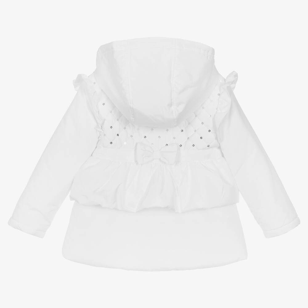 Mintini Baby Girls White Padded Hooded Coat