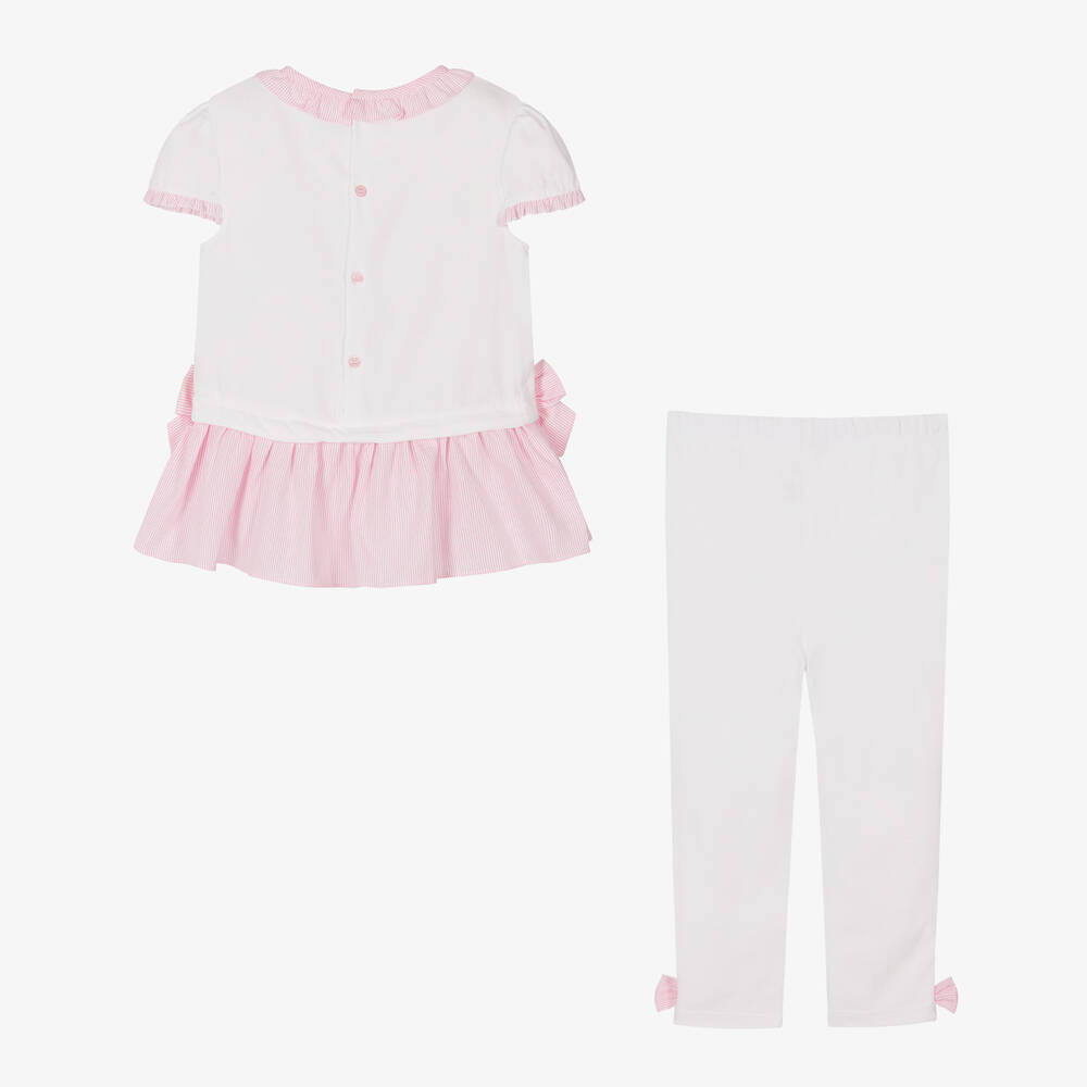 Mintini Baby-Girls White & Pink Cotton Leggings Set | Childrensalon Outlet