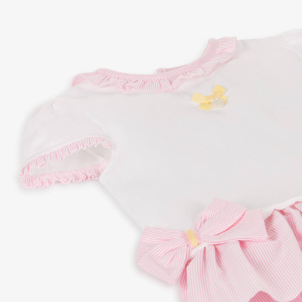 Mintini Baby-Girls White & Pink Cotton Leggings Set | Childrensalon Outlet
