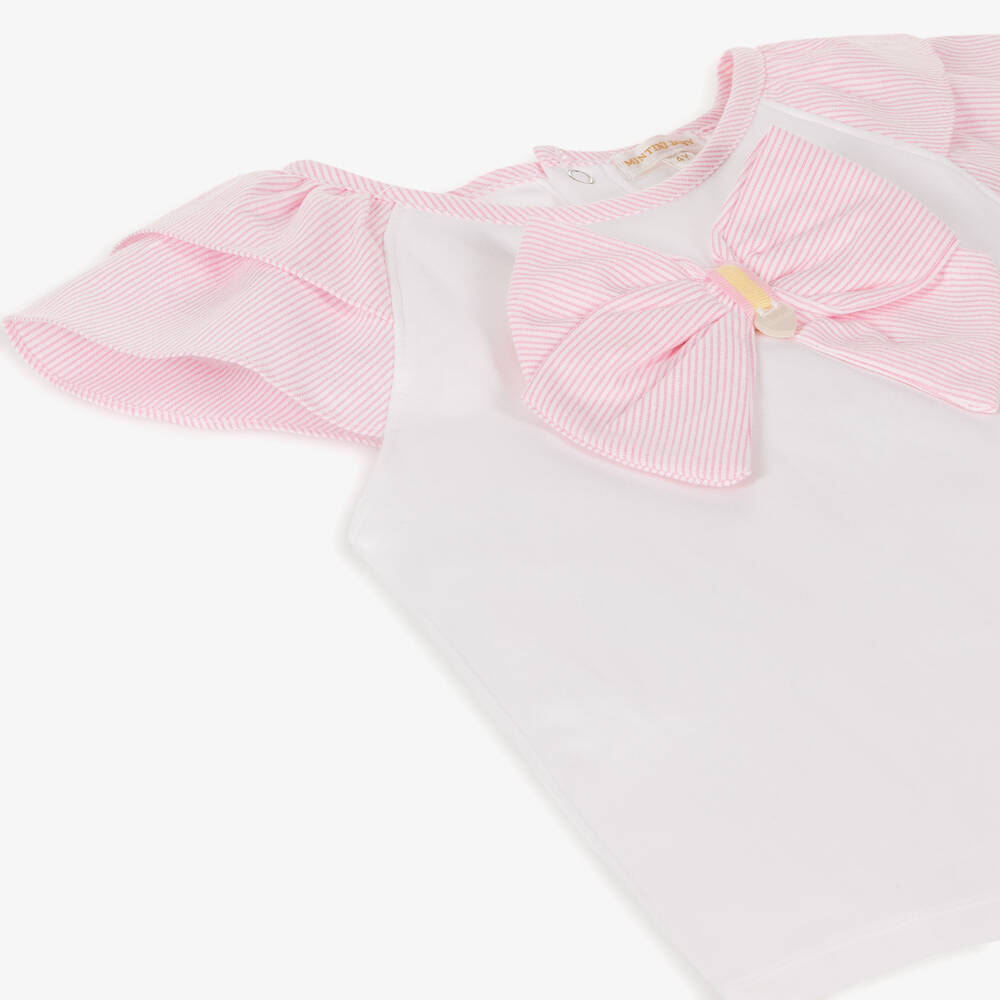 مينتيني بيبي-Girls White & Pink Cotton Shorts Set | Childrensalon Outlet