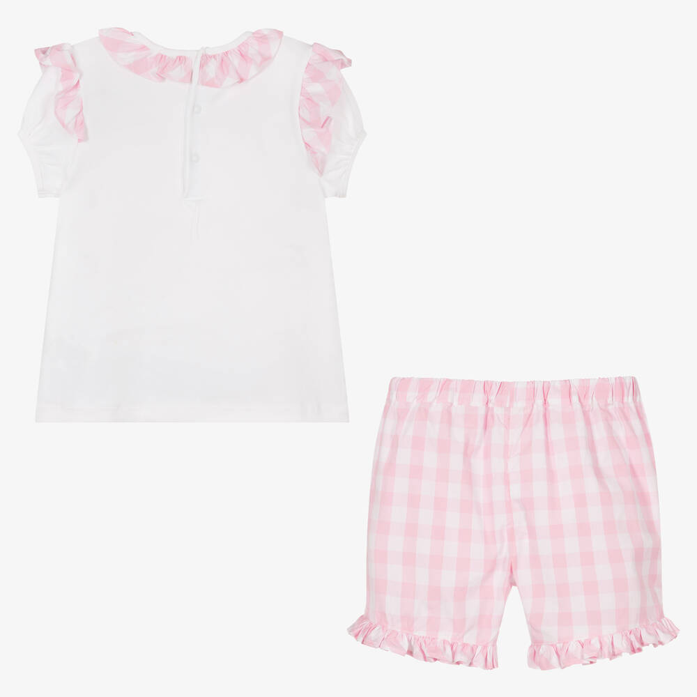 Mintini Baby-Girls White & Pink Shorts Set | Childrensalon Outlet