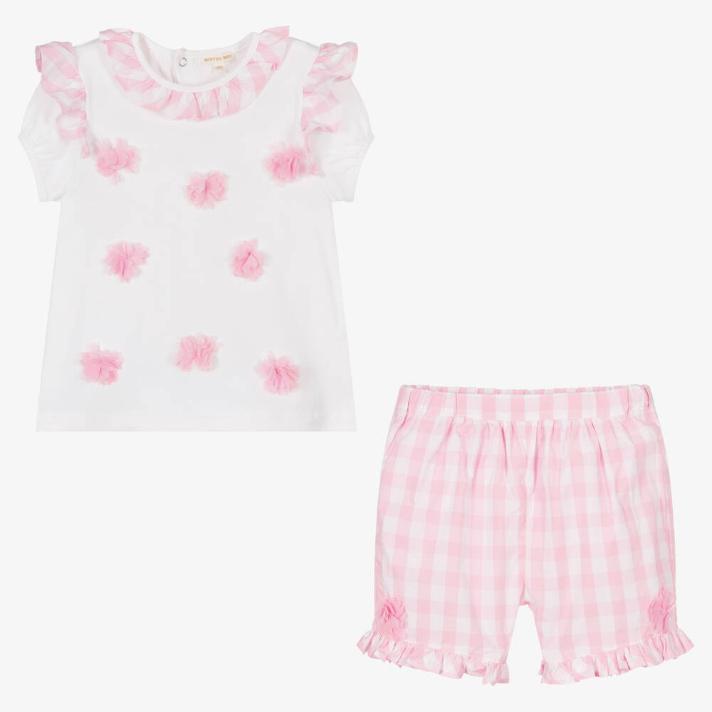 Mintini Baby-Girls White & Pink Shorts Set | Childrensalon Outlet
