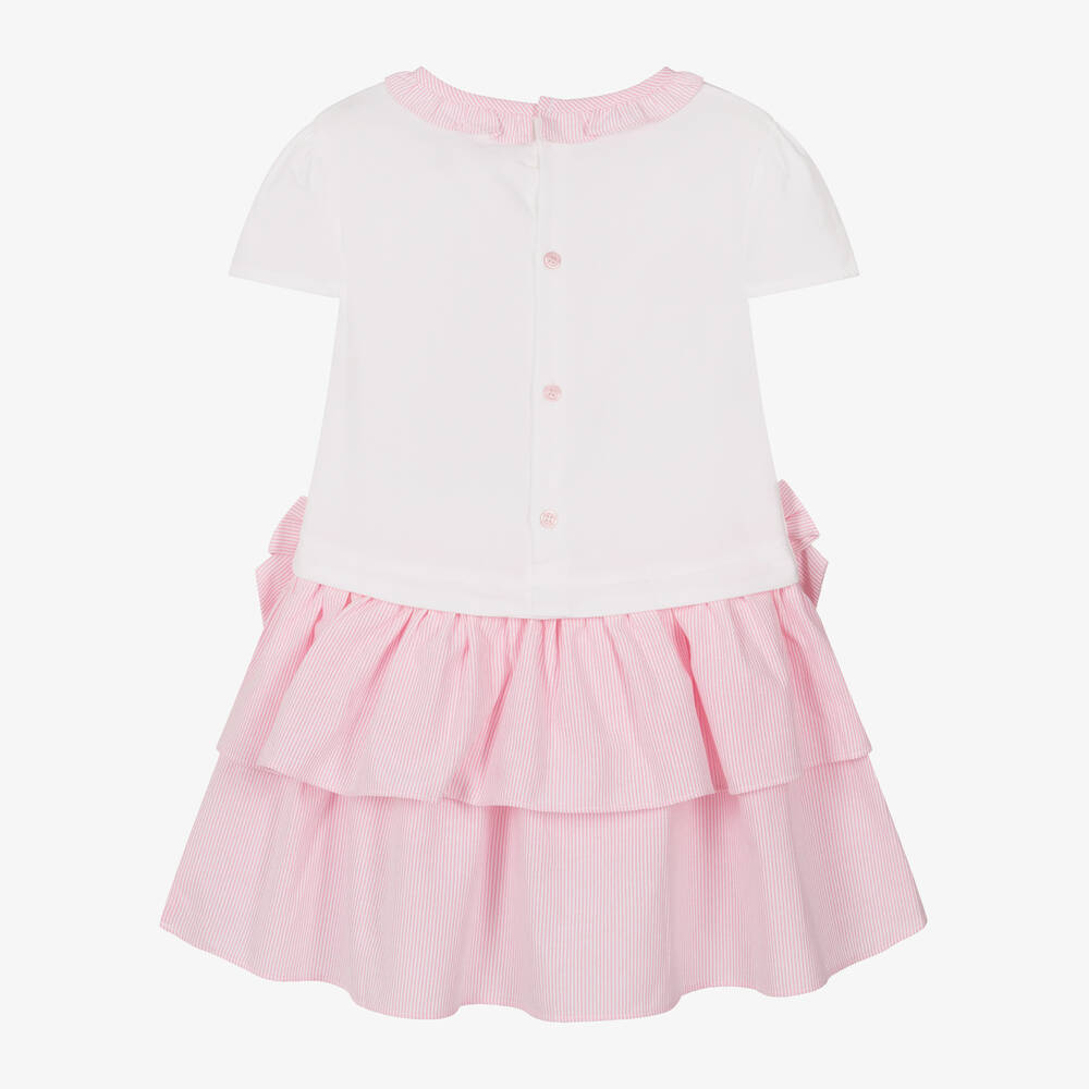 Mintini Baby-Girls White & Pink Stripe Cotton Dress | Childrensalon Outlet