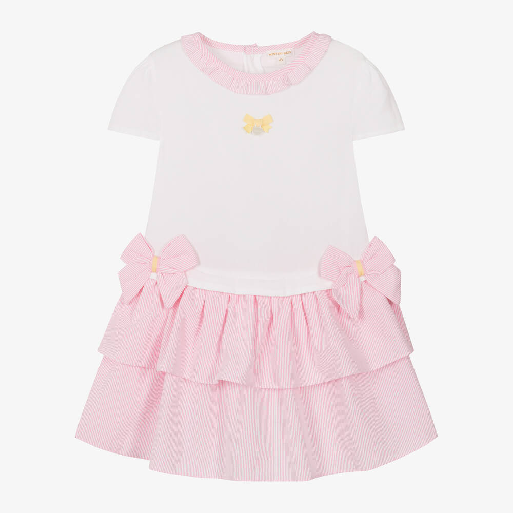 Mintini Baby-Girls White & Pink Stripe Cotton Dress | Childrensalon Outlet
