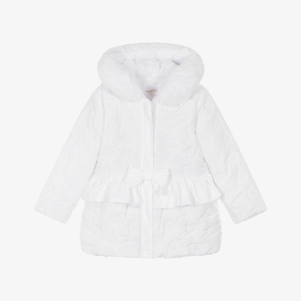 Mintini Baby-Girls White Quilted Hearts Coat | Childrensalon Outlet