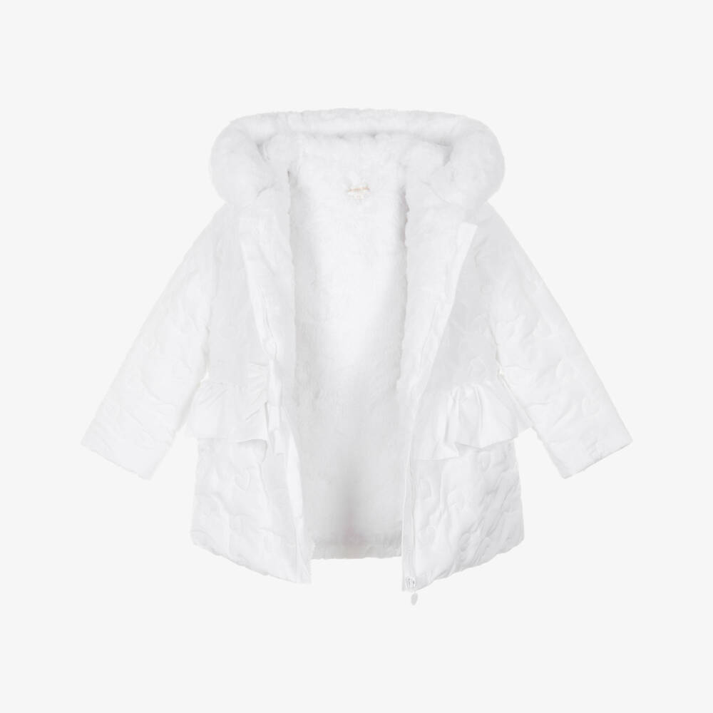 Mintini Baby-Girls White Quilted Hearts Coat | Childrensalon Outlet