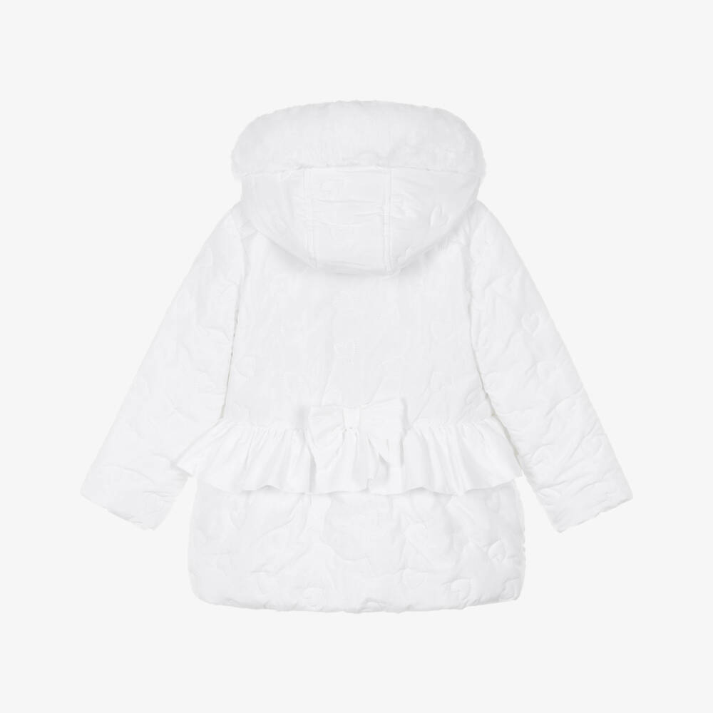 Mintini Baby-Girls White Quilted Hearts Coat | Childrensalon Outlet