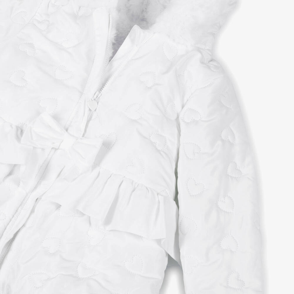 Mintini Baby-Girls White Quilted Hearts Coat | Childrensalon Outlet