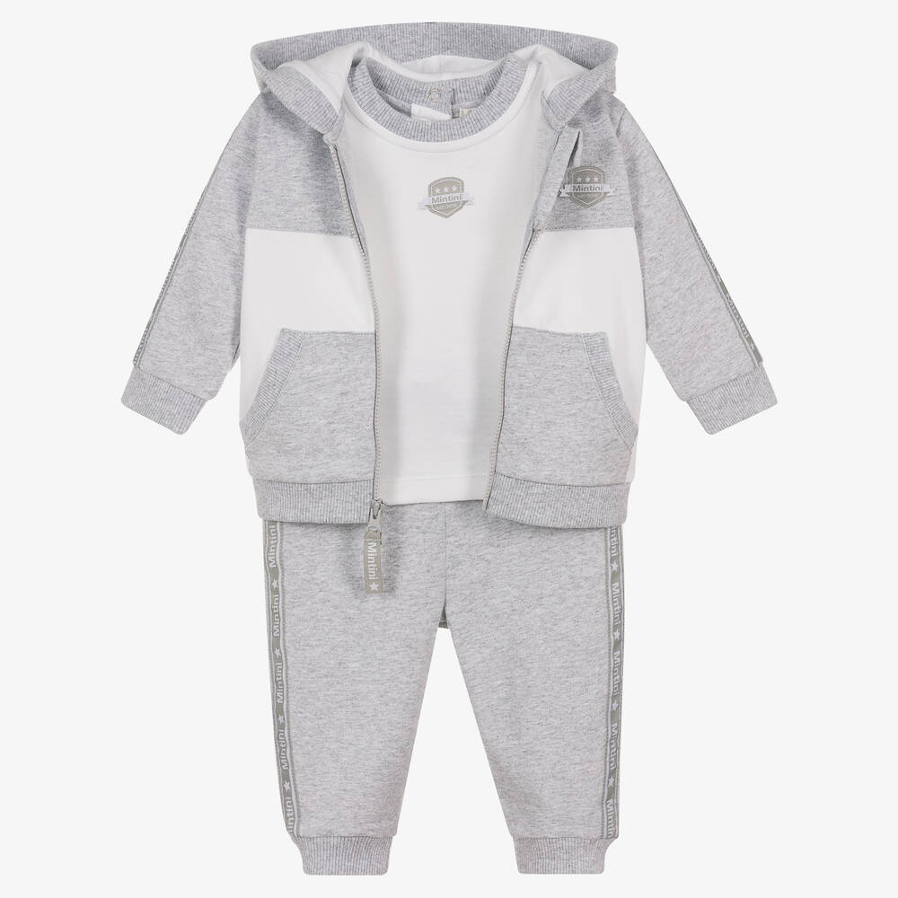 Mintini Baby - Grey 3 Piece Baby Tracksuit  | Childrensalon