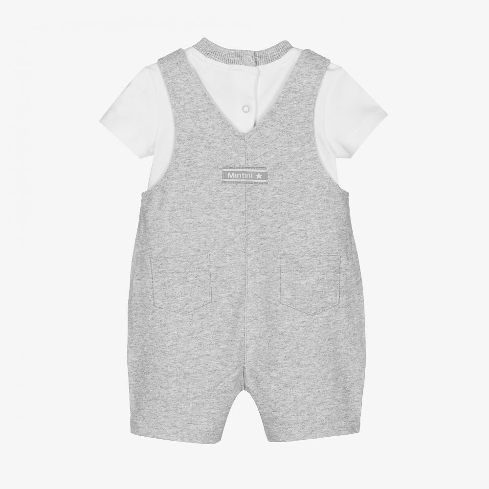 Mintini Baby-Grey Dungaree Shorts Set | Childrensalon Outlet