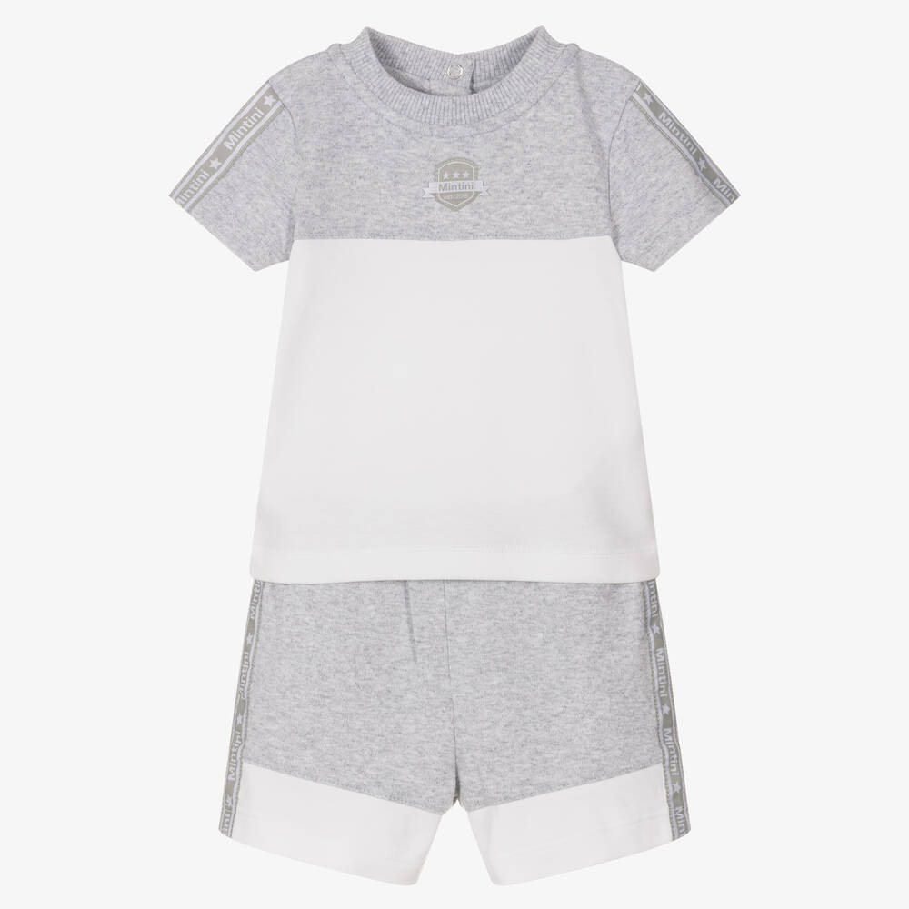Mintini Baby - Grey & White Baby Shorts Set | Childrensalon