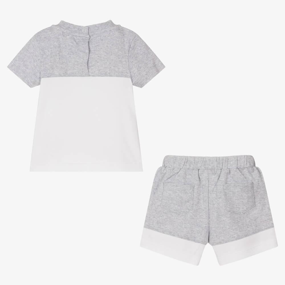 Mintini Baby-Grey & White Baby Shorts Set | Childrensalon Outlet