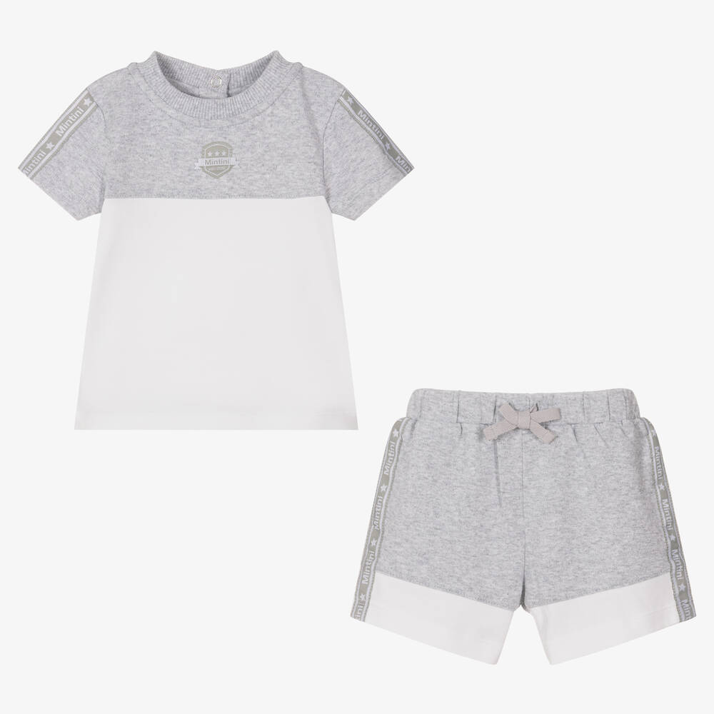 Mintini Baby-Grey & White Baby Shorts Set | Childrensalon Outlet