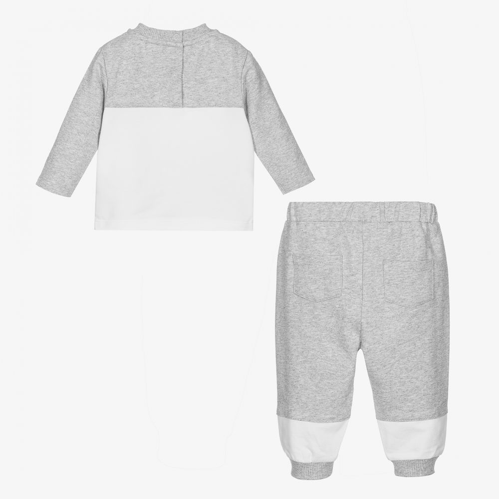 Mintini Baby-Grey & White Cotton Tracksuit | Childrensalon Outlet