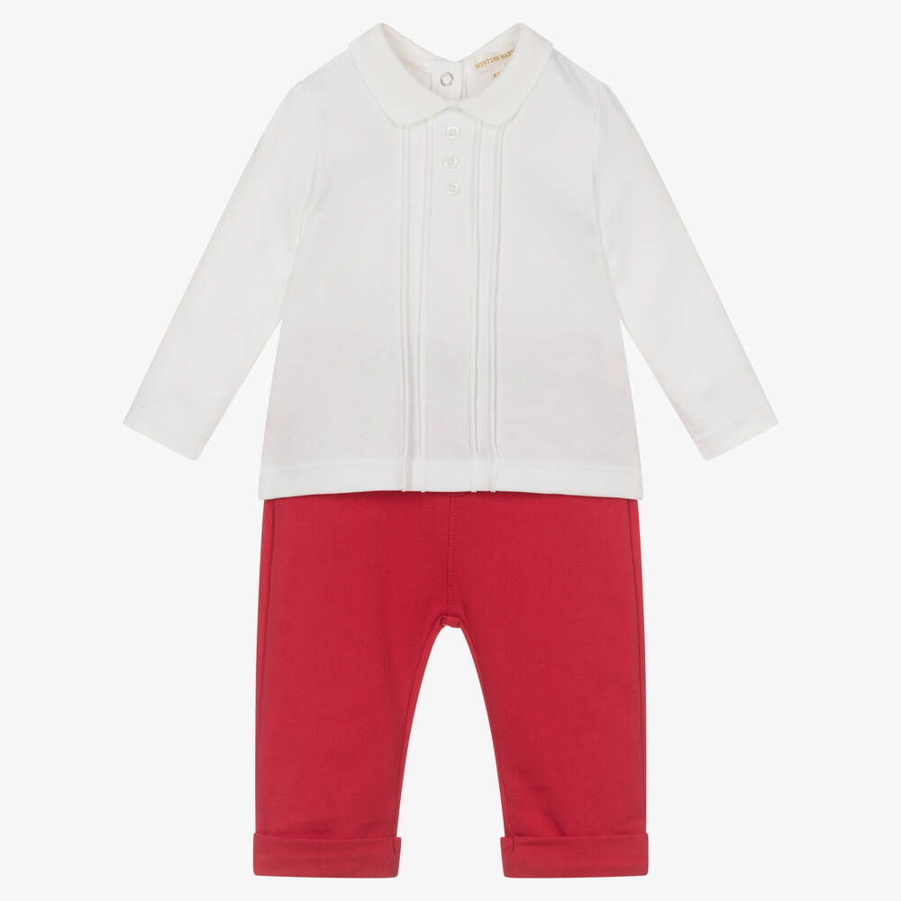 Mintini Baby - Ivory Top & Red Trouser Set | Childrensalon