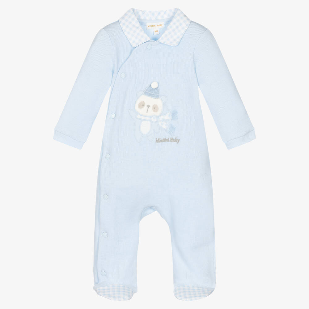 Mintini Baby - Pale Blue Cotton Babygrow | Childrensalon Outlet