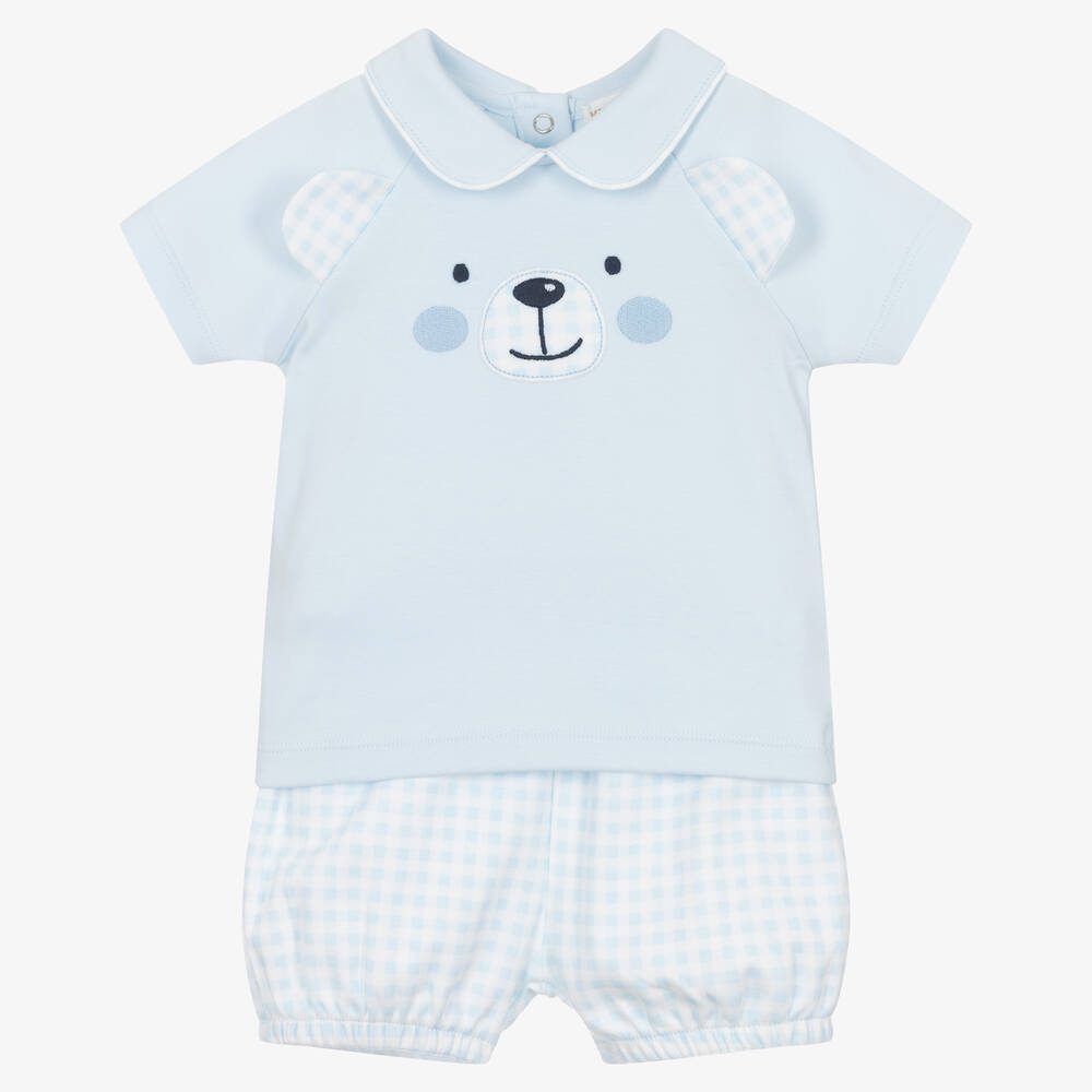 Mintini Baby - Pale Blue Cotton Jersey Shorts Set | Childrensalon