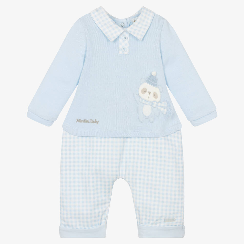 Mintini Baby - Pale Blue Cotton Romper | Childrensalon