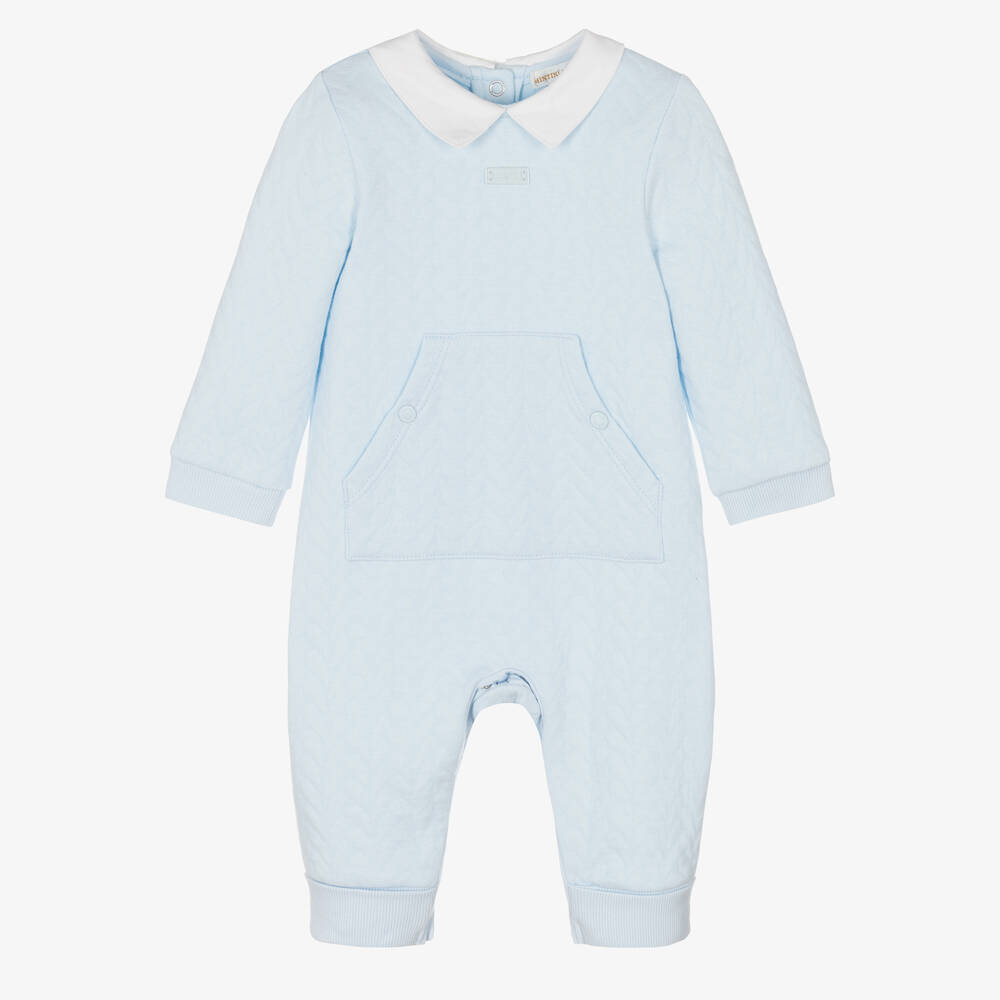 Mintini Baby - Pale Blue Quilted Babygrow | Childrensalon