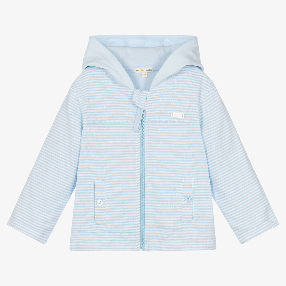 Mintini Baby - Pale Blue Stripe Cotton Baby Jacket | Childrensalon