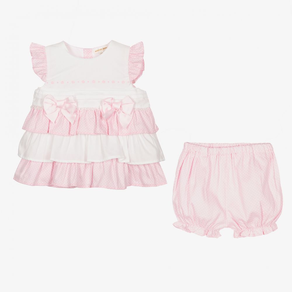Mintini Baby-Pink Cotton Baby Dress Set | Childrensalon Outlet